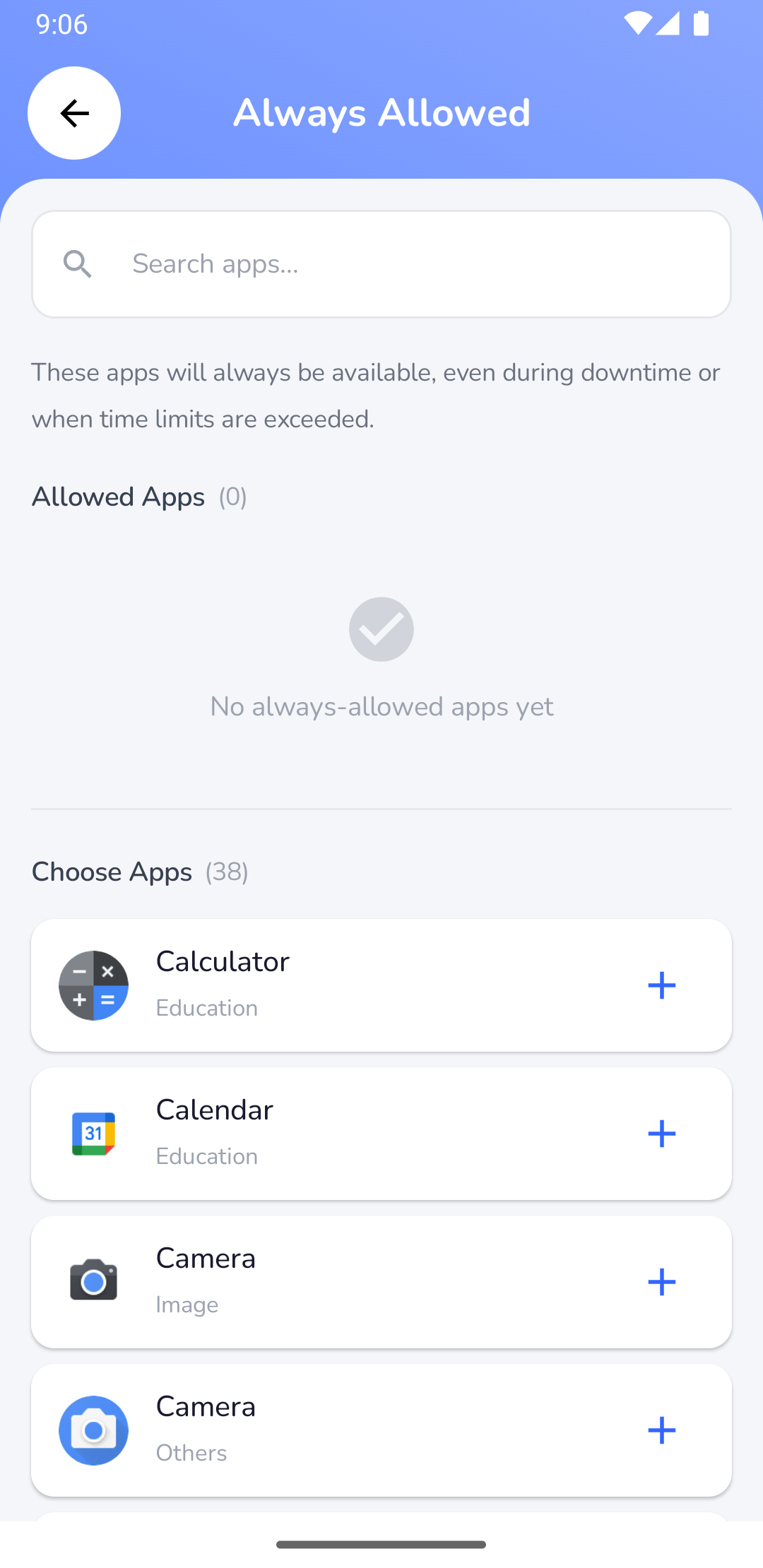 Parent App Screen: Always Allowed