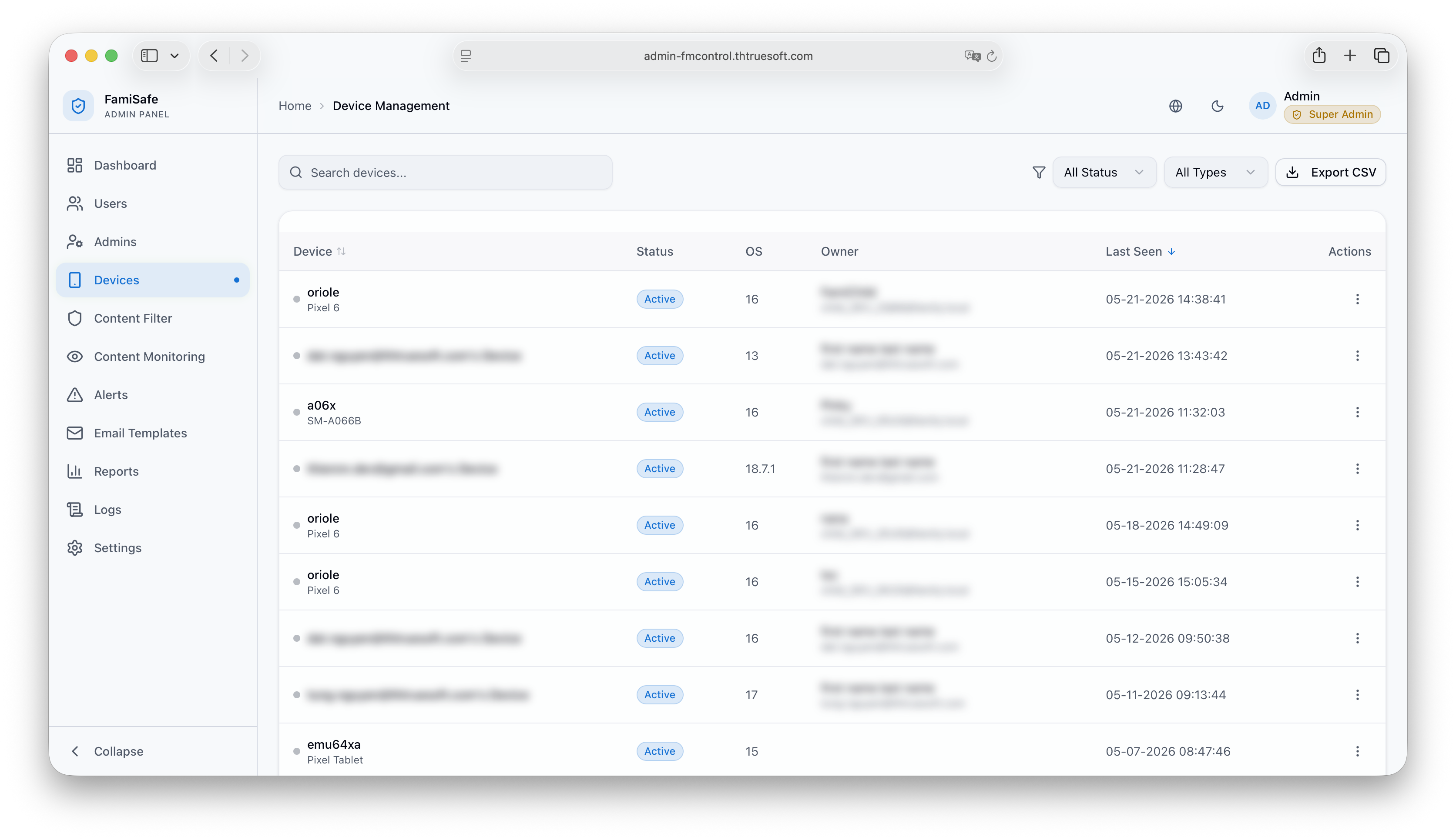 Admin Portal: Paired Devices and Active Connections