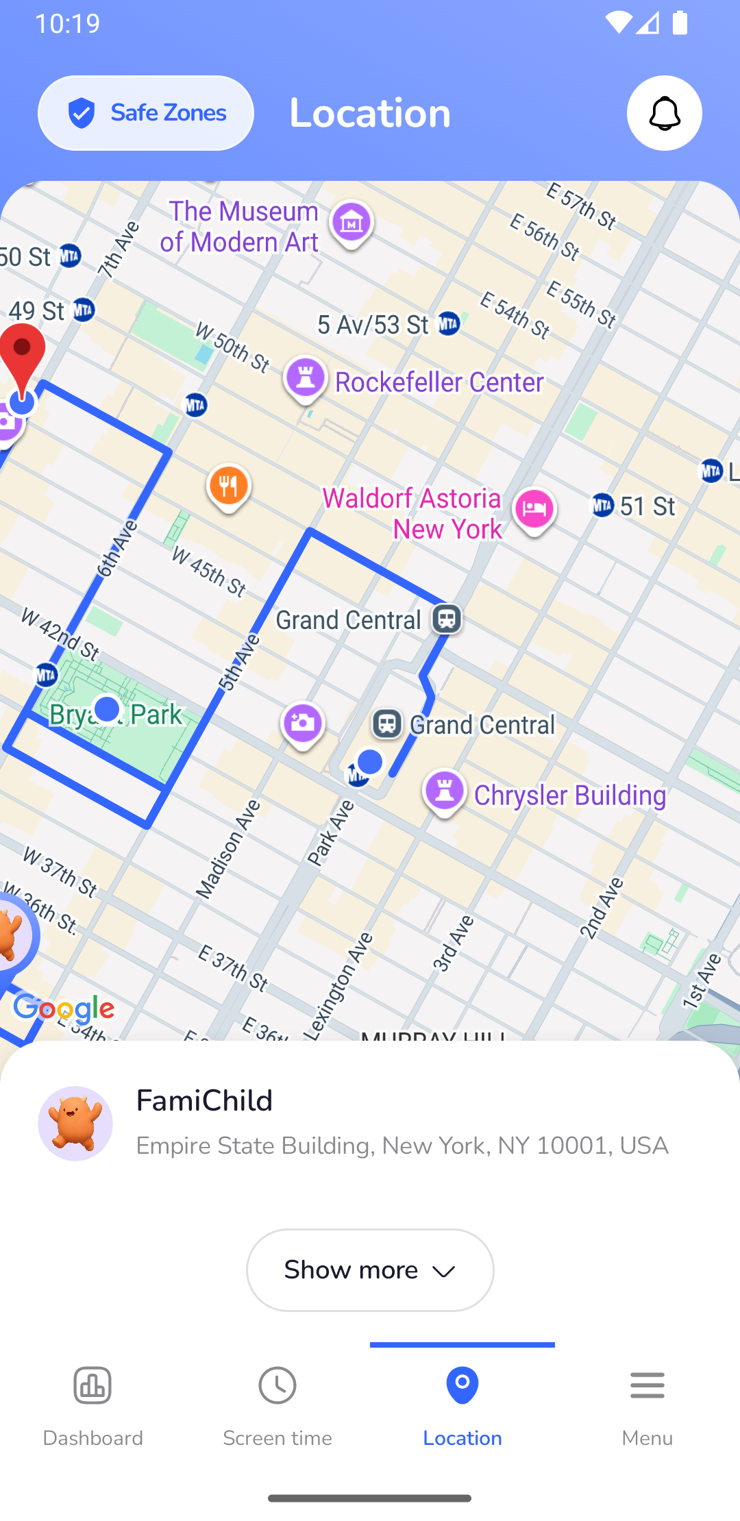 Parent App Screen: Critical SOS Push Notification and Live Tracker Map
