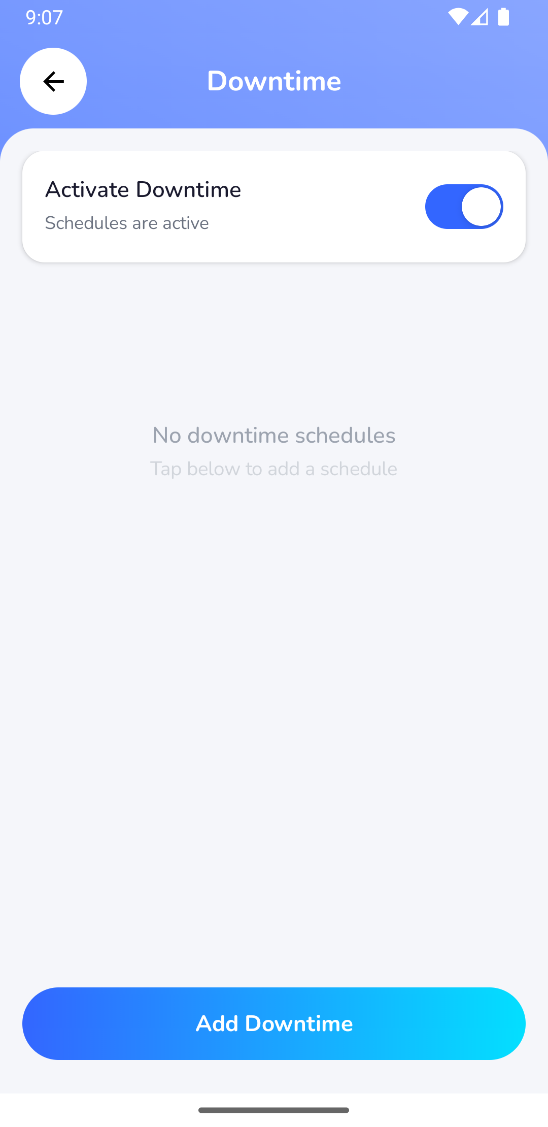 Parent App Screen: Scheduled Downtime