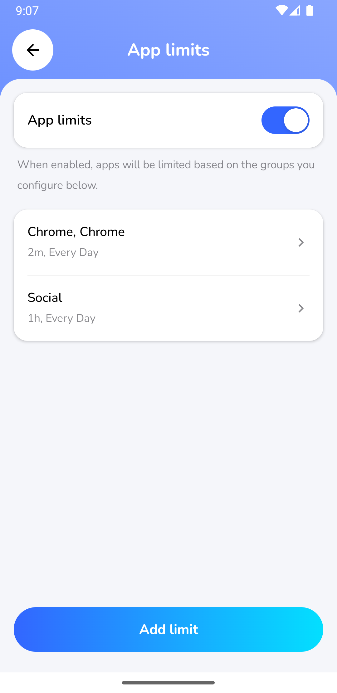 Parent App Screen: Setting Daily Time Limits