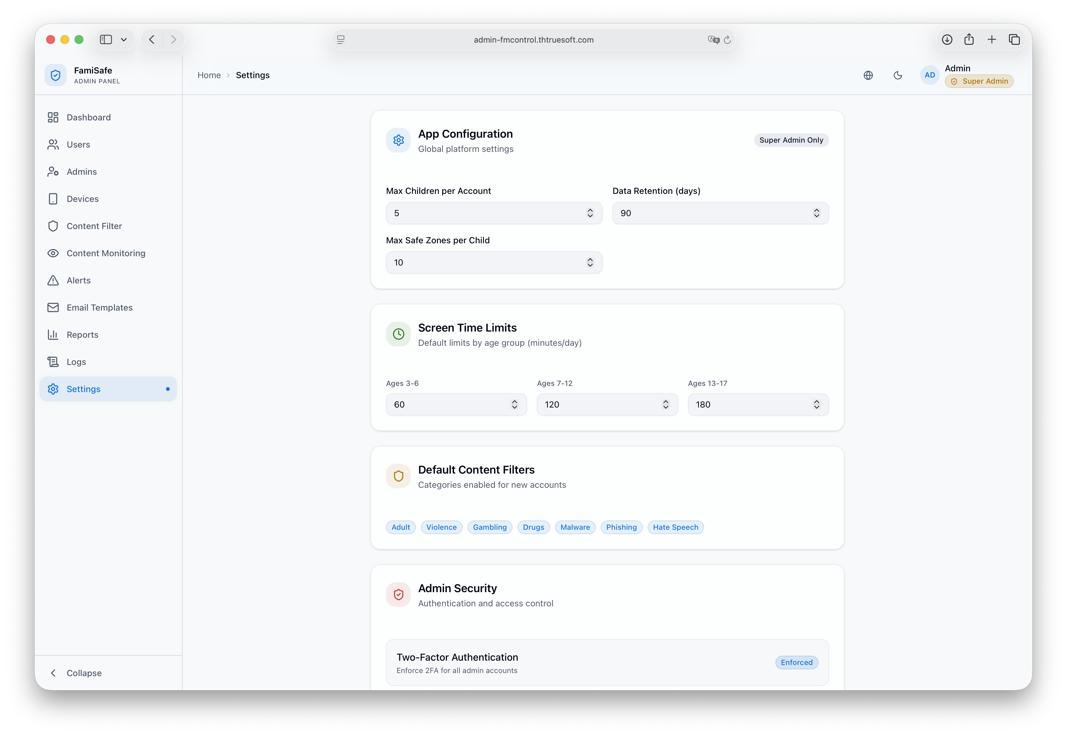 Admin Portal: Global System Settings