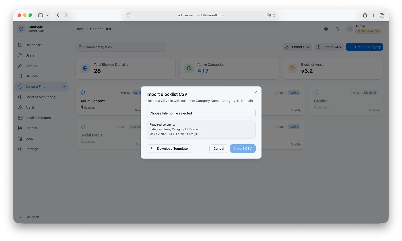 Admin Portal: Custom Domain Blacklist and Whitelist Rules