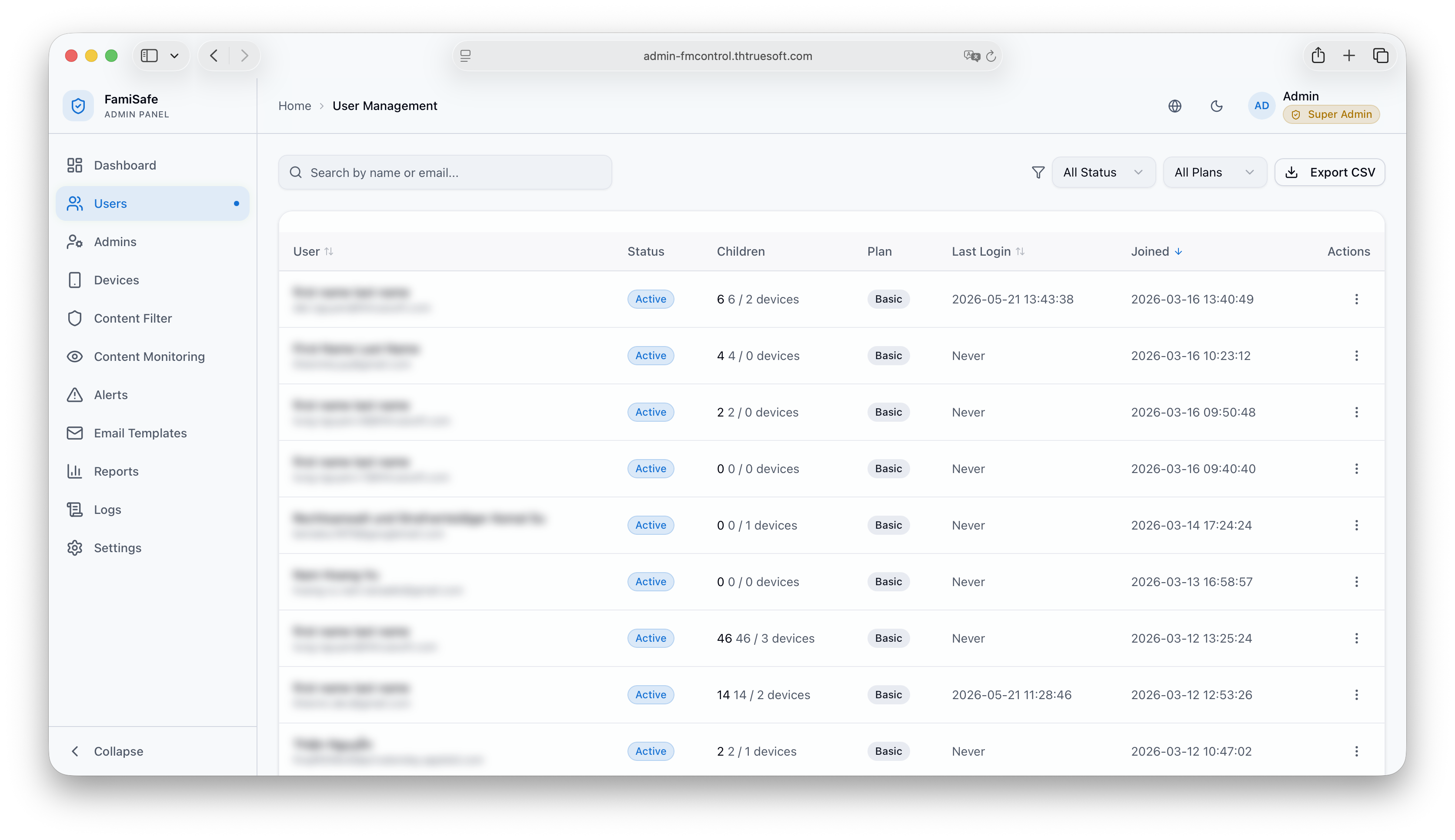Admin Portal: User Registry and Accounts Directory
