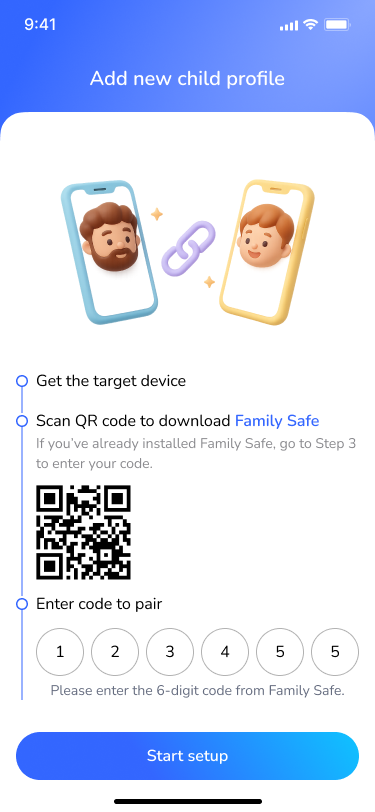 Child App: Enter 6-digit Pairing Code