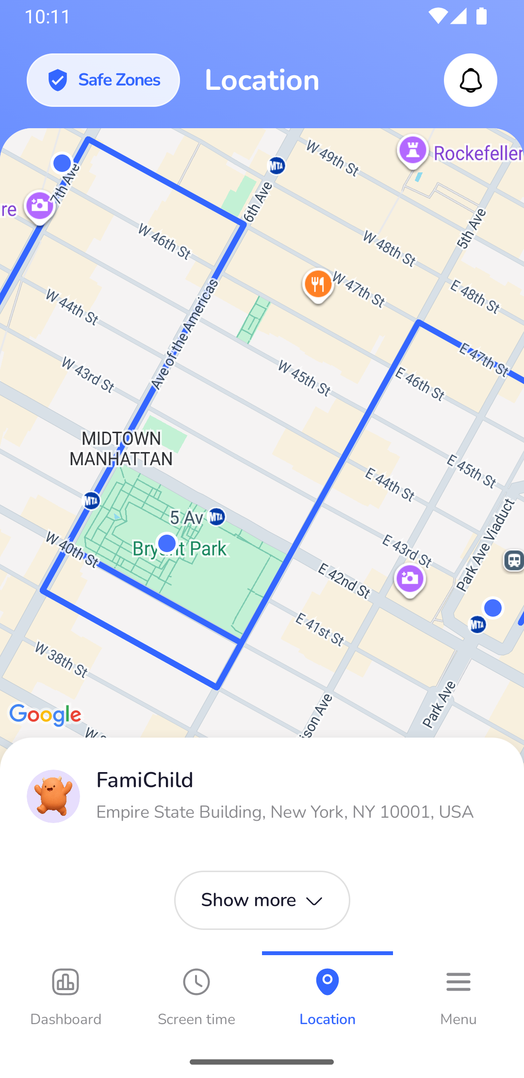 Parent App: Real-time GPS Location Map View